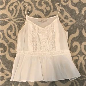 Loft White Peplum Floral Design Tank